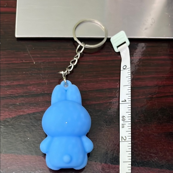 Labubu Blue Keychain Toy #2 & Large Pink Pom Pom - Picture 5 of 12